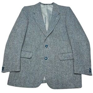 Vtg Harris Tweed Wool Chatsworth Double Vent Blazer Men 38R Jacket Blue Preppy